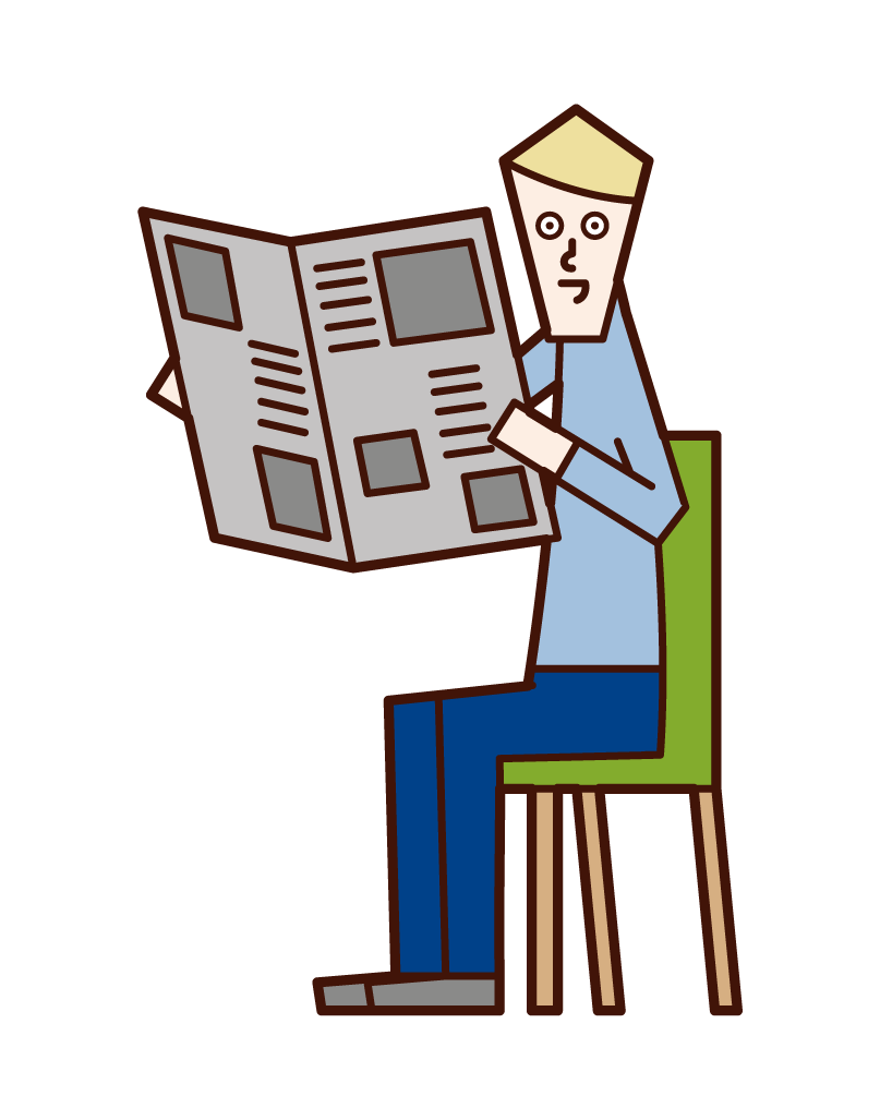 Illustration of a person (male) who reads a newspaper