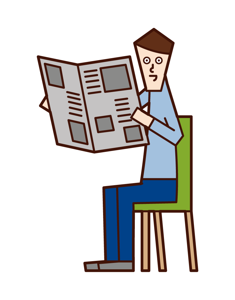 Illustration of a newspaper-reading person (old man)