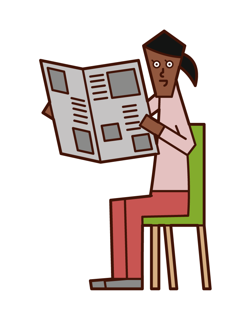 Illustration of a woman who reads a newspaper