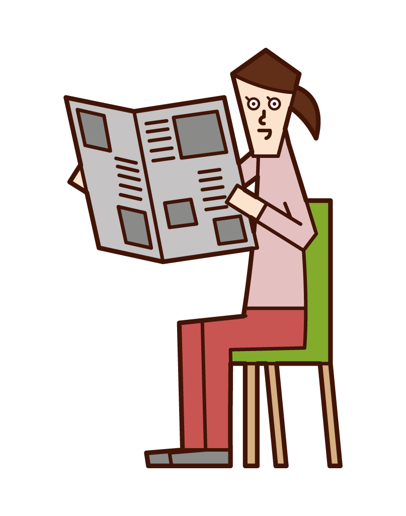 新聞を読む人（女性）のイラスト