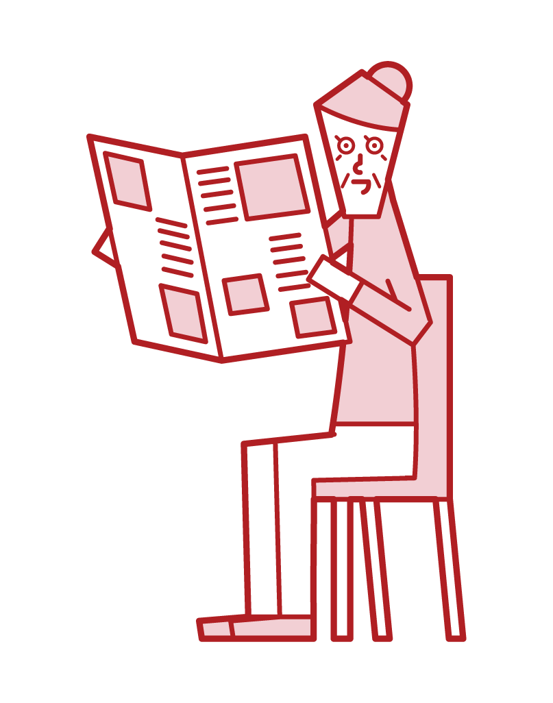 Illustration of a newspaper-reading person (grandmother)
