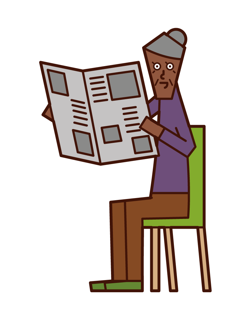 Illustration of a newspaper-reading person (grandmother)
