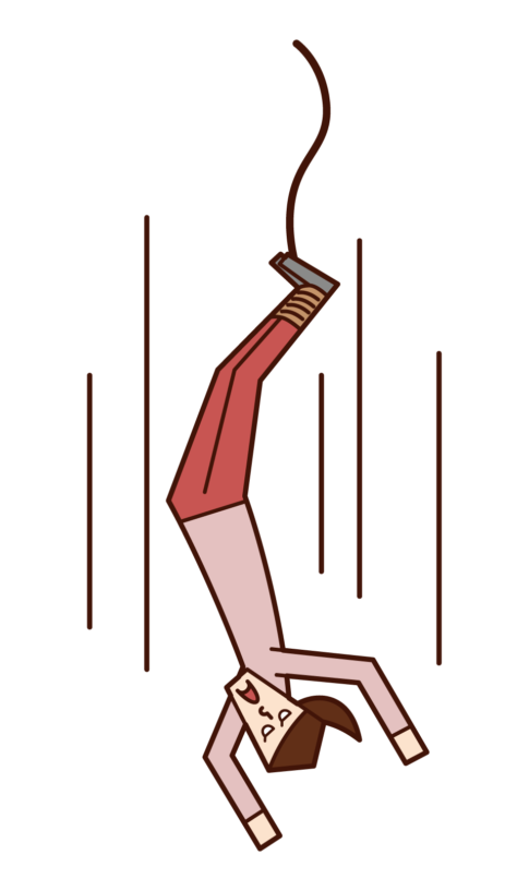 バンジージャンプをする人（女性）のイラスト