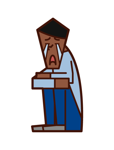Illustration of a man sitting down and crying