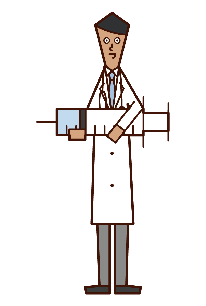 大きな注射器を持つ医師 男性 のイラスト フリーイラスト素材 Kukukeke ククケケ