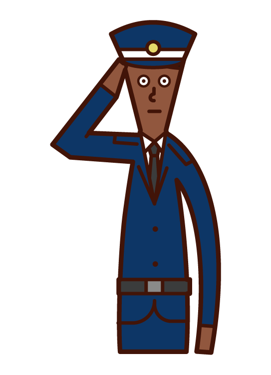 Illustration of a security guard (male) dinging a salute