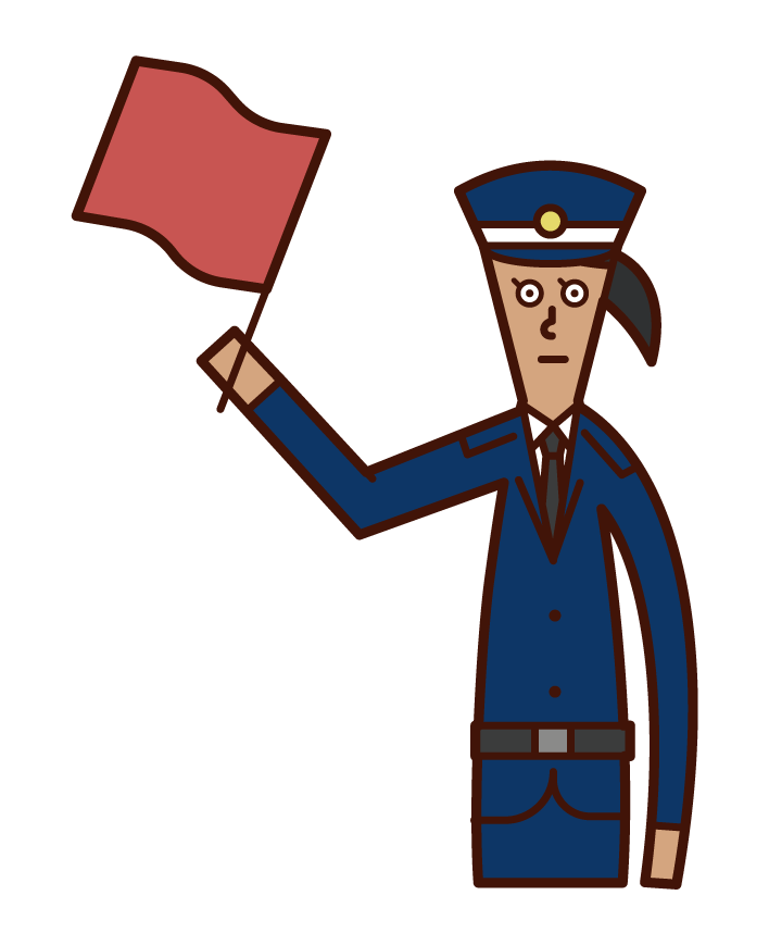 Illustration of a security guard (woman) who maintains traffic