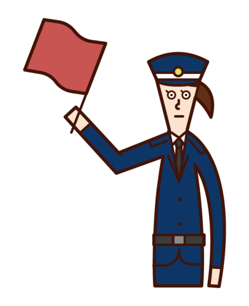 Illustration of a security guard (woman) who maintains traffic