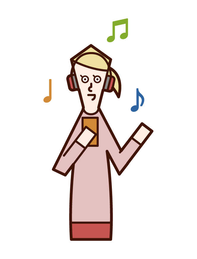 Illustration of a woman listening to music with headphones