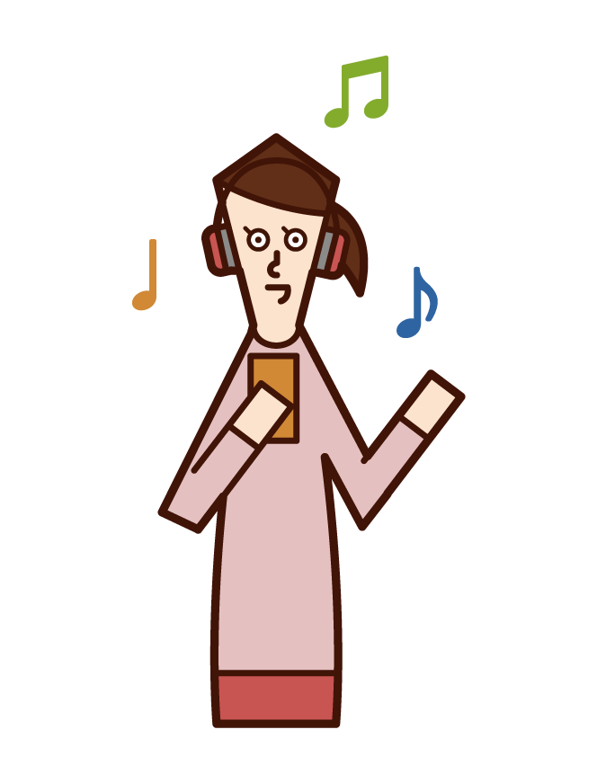 Illustration of a woman listening to music with headphones