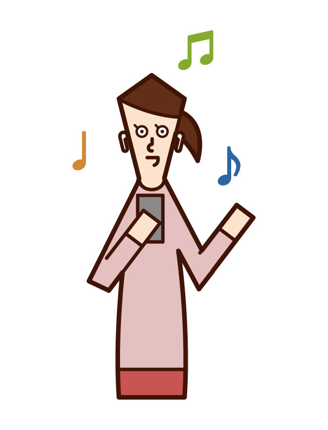 Illustration of a woman listening to music on an earphone
