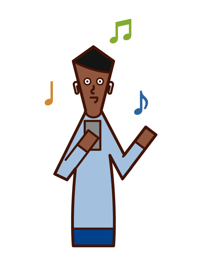 Illustration of a man listening to music on an earphone