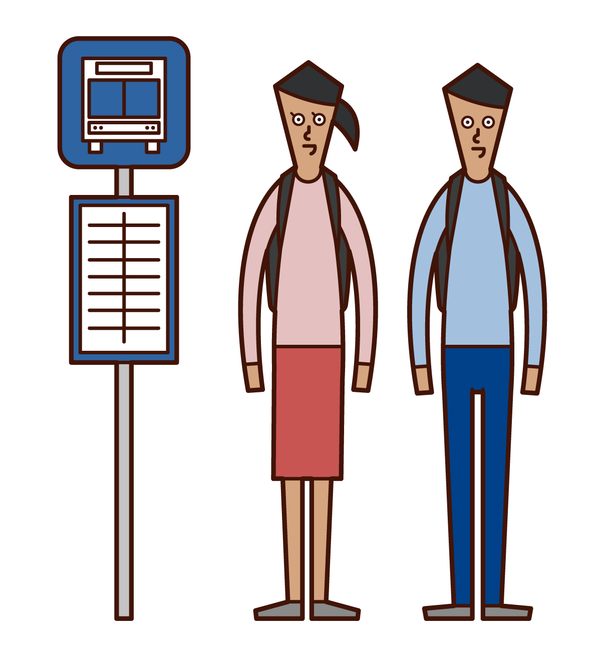Illustration of people waiting for a bus at a bus stop