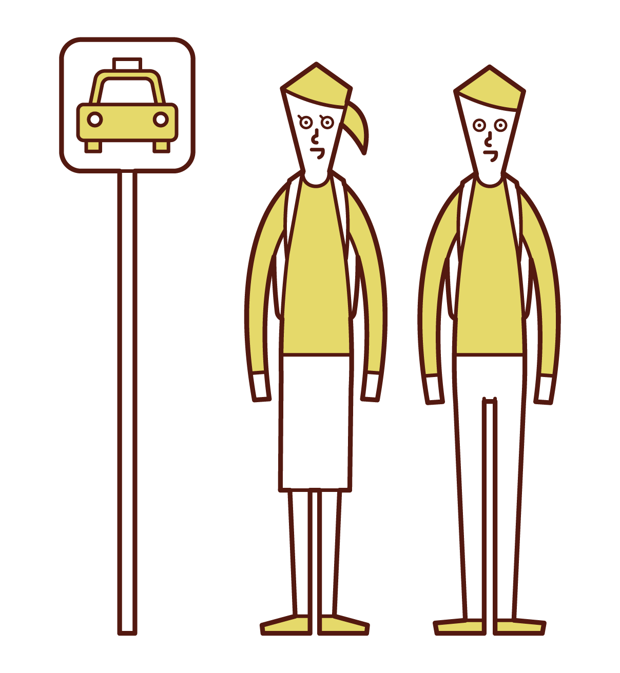 在計程車站等計程車的人的插圖