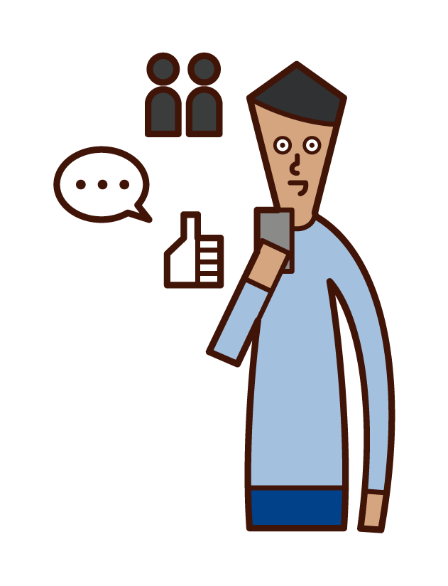 Illustration of a person (man) who uses SNS