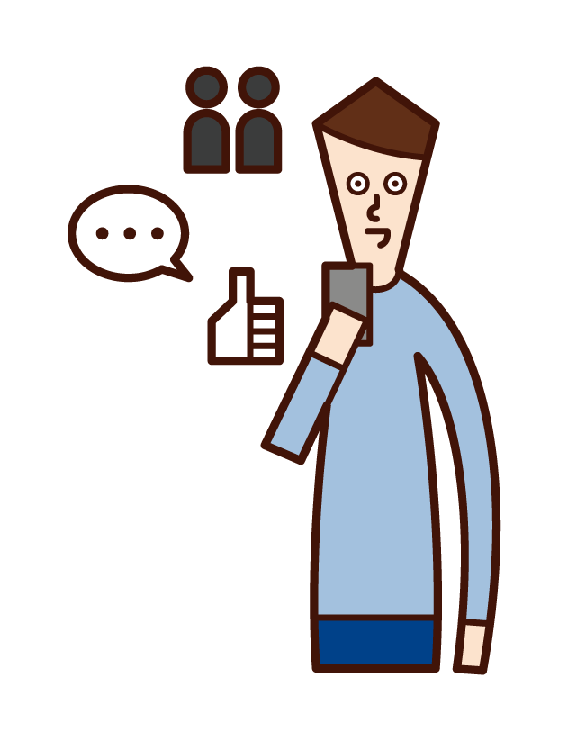 Illustration of a person (man) who uses SNS