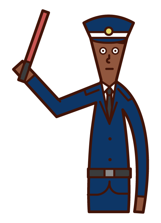 Illustration of a security guard (man) maintaining traffic