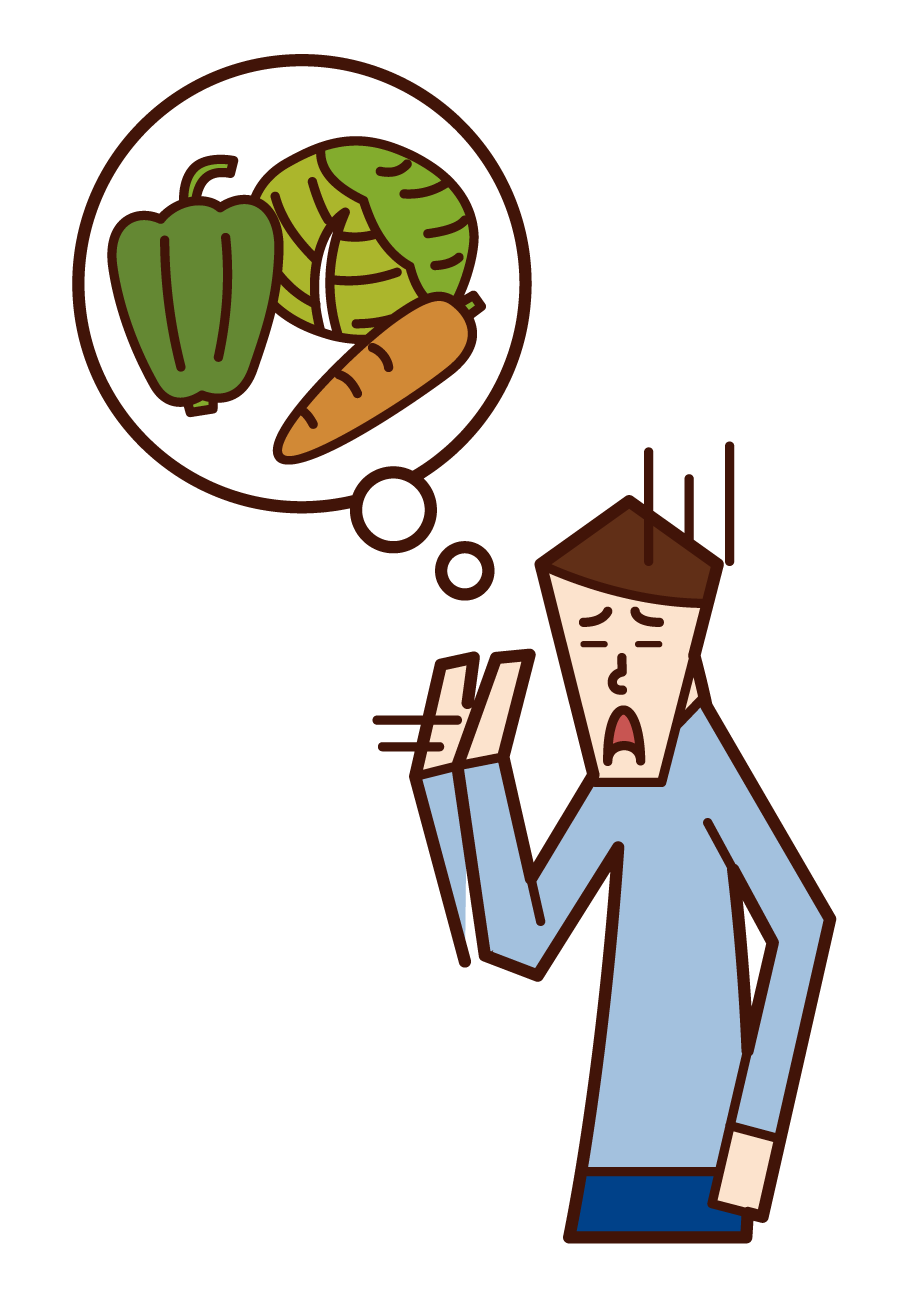 Illustration of a woman who doesn't like vegetables