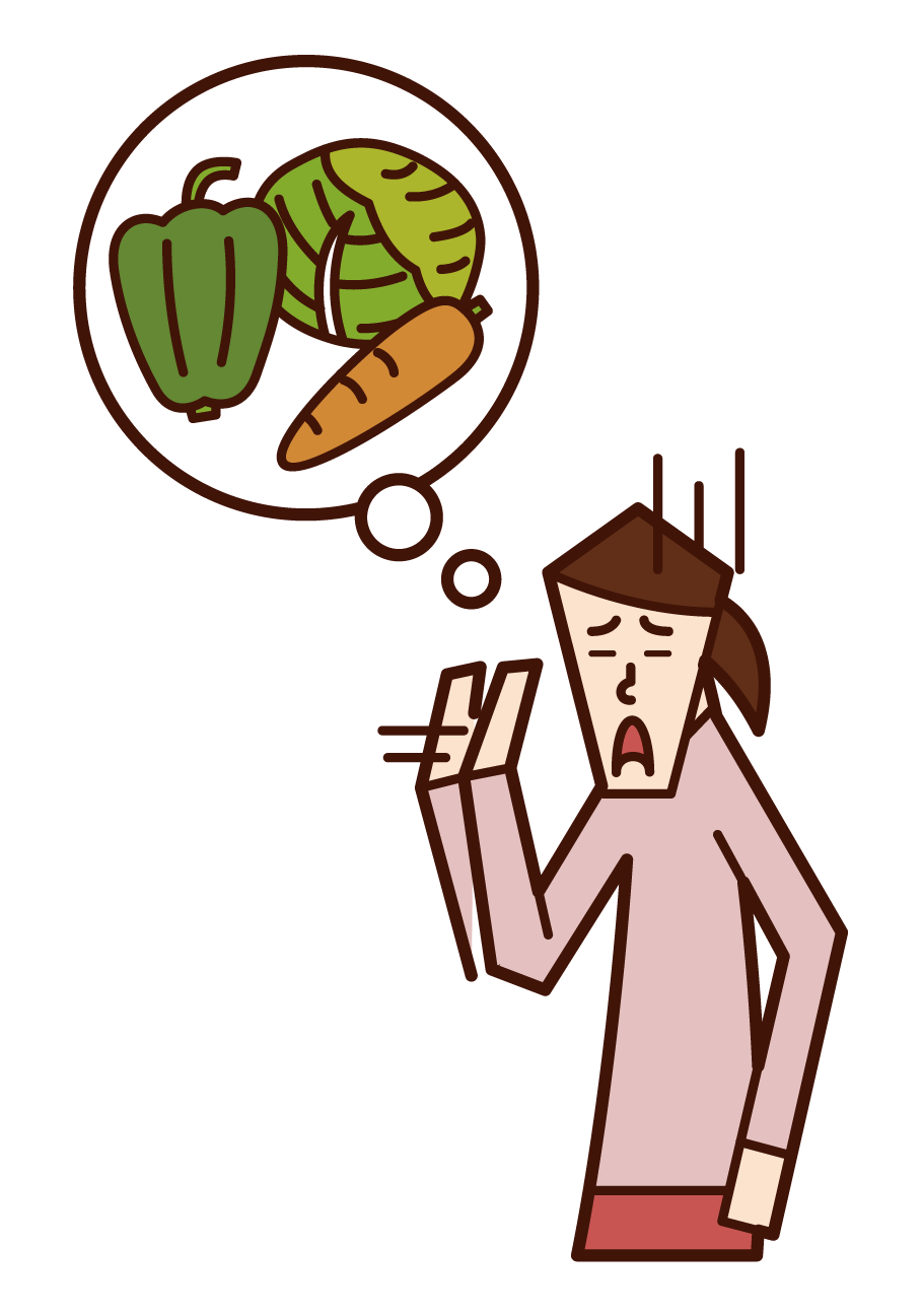 Illustration of a woman who doesn't like vegetables