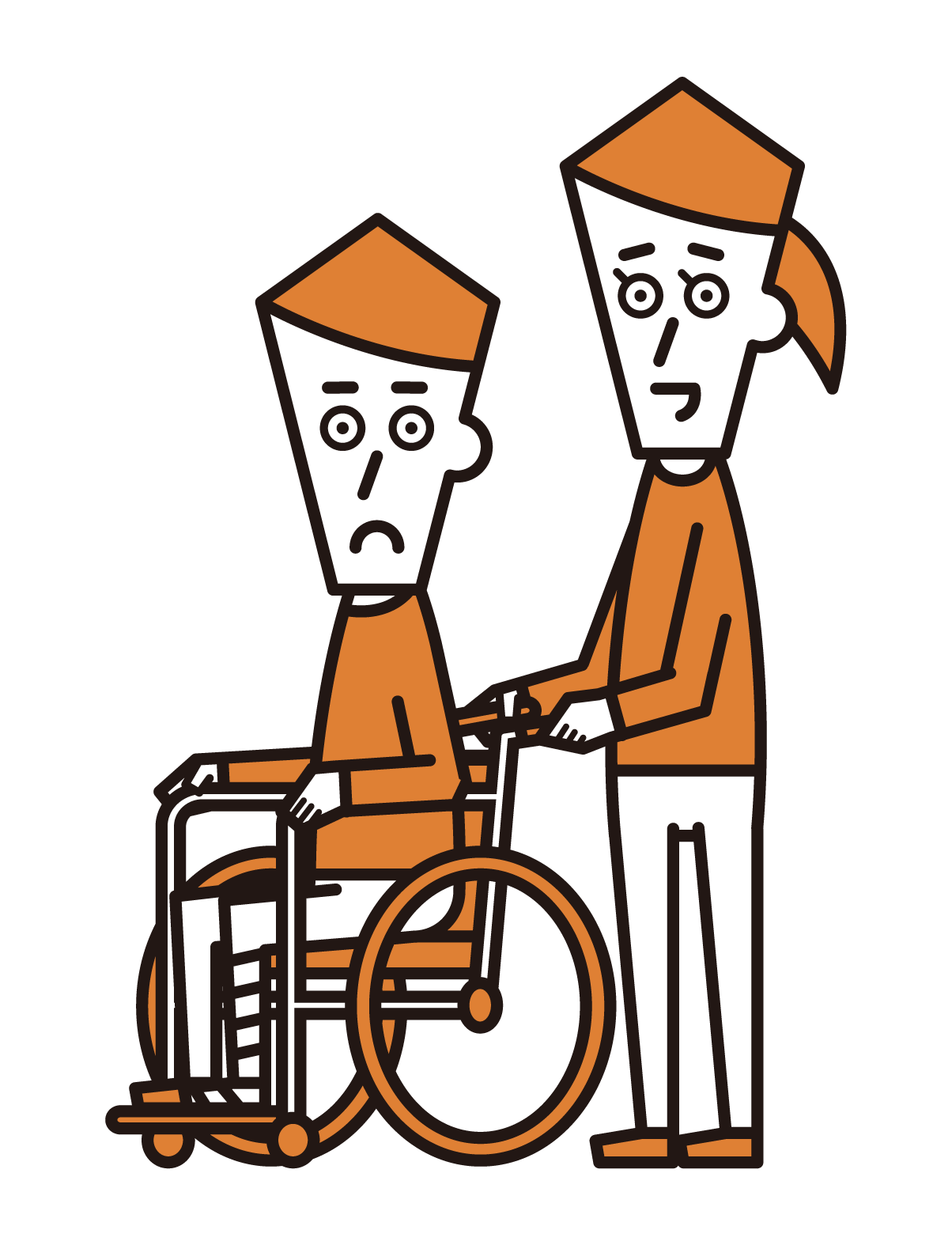 腿骨折和坐在輪椅上的人（男性）的插圖