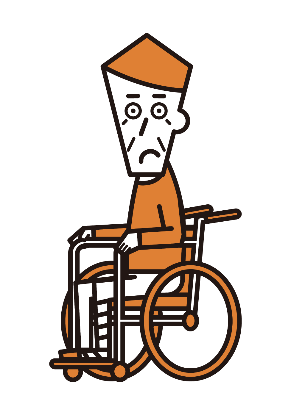 一個斷腿坐在輪椅上的人的插圖