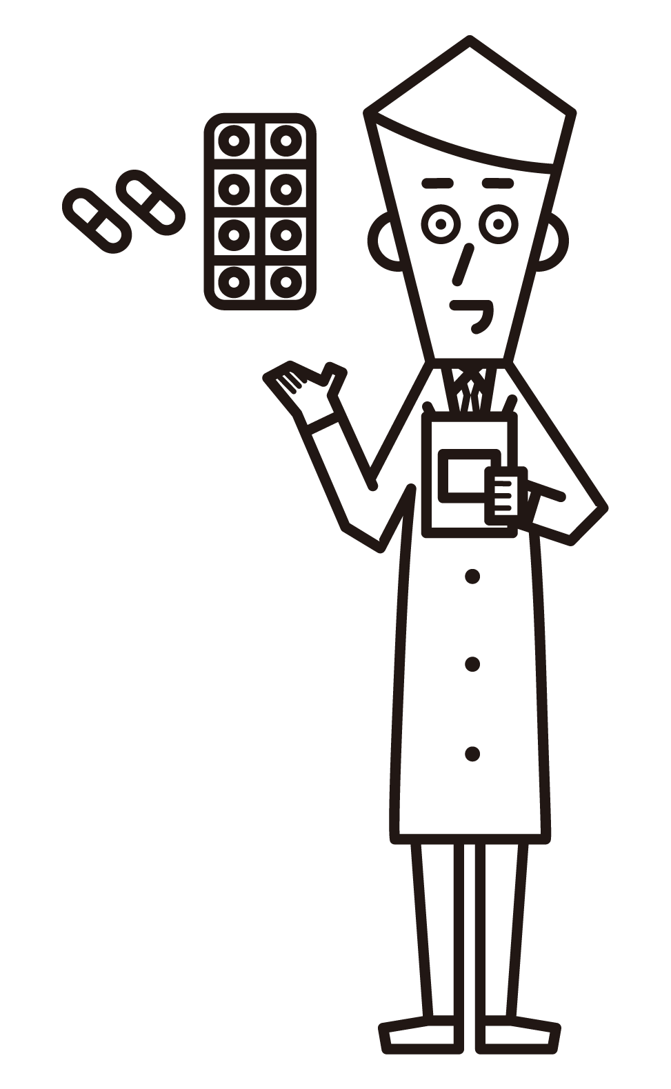 Illustration of a pharmacist (male) prescribing medicine