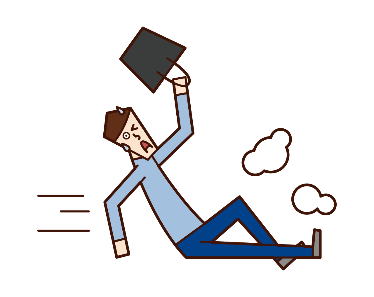 Illustration of a person (man) who slips in because he seems to be late