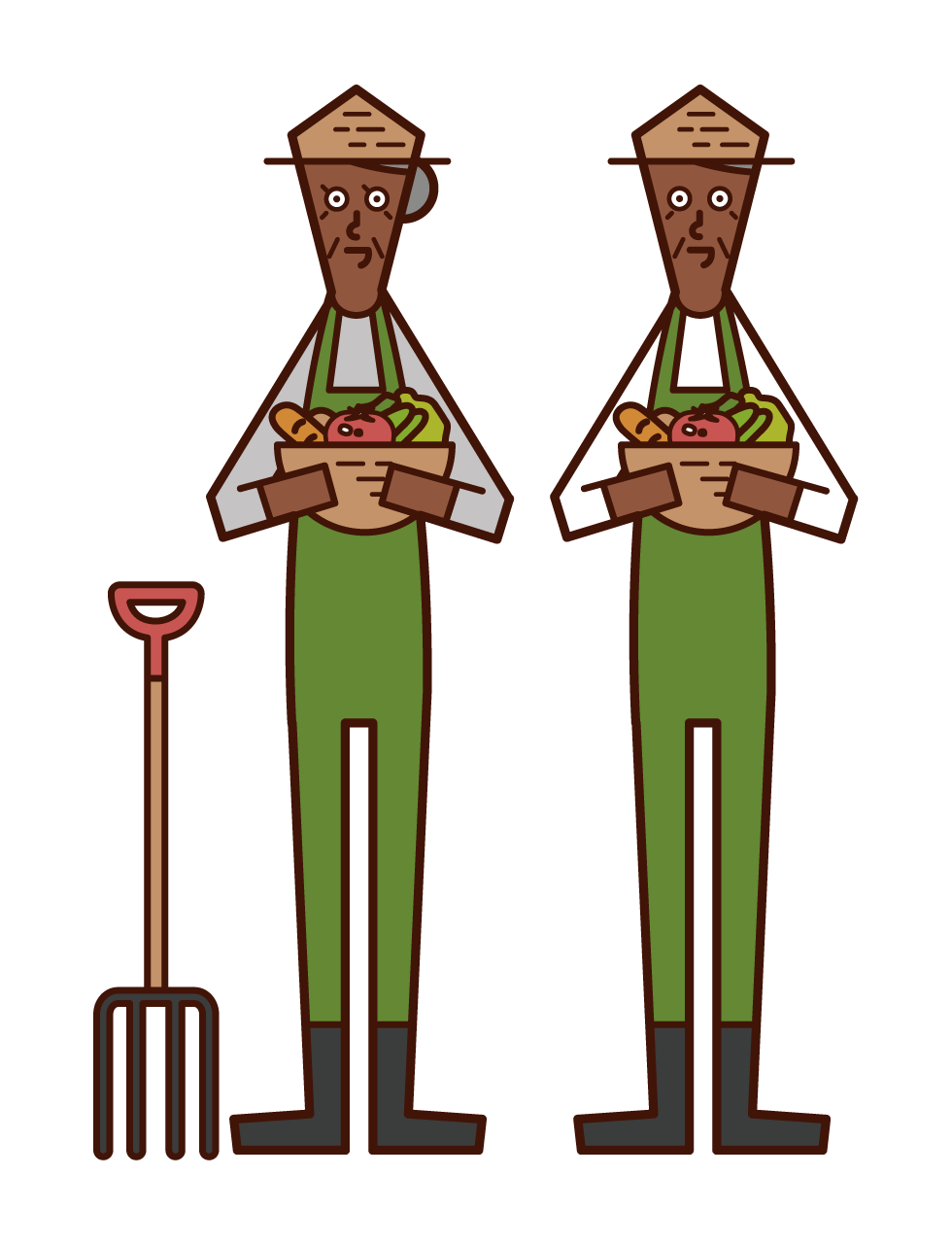 Illustration of an elderly couple and a farmer farming