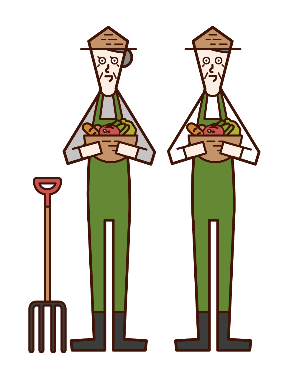 Illustration of an elderly couple and a farmer farming