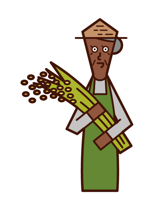 Illustration of an old man who harvests rice