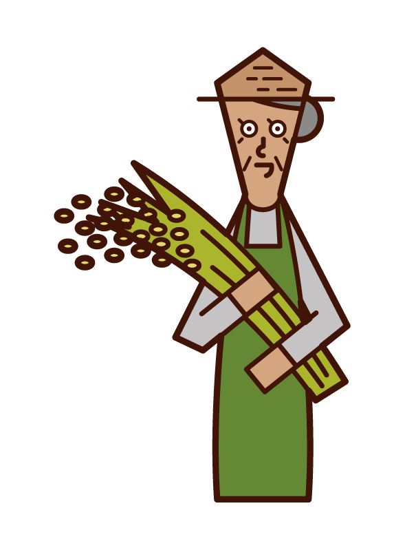 Illustration of an old man who harvests rice