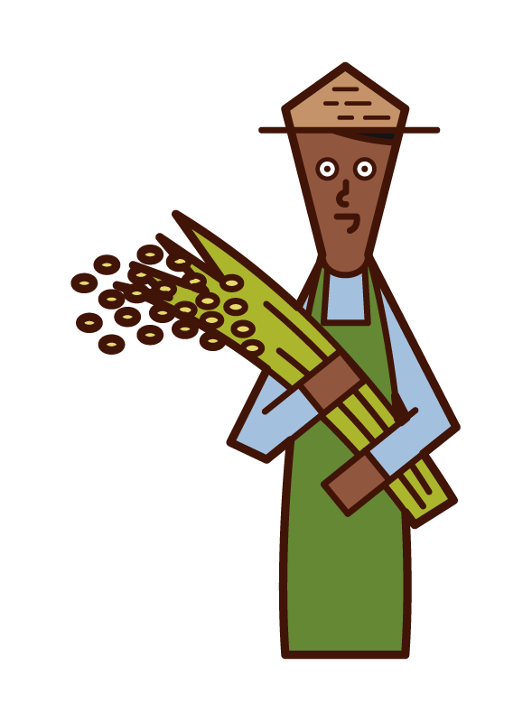 Illustration of a man harvesting rice