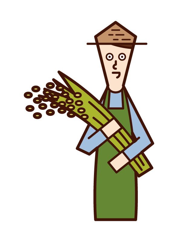 稲刈りをする人（男性）のイラスト