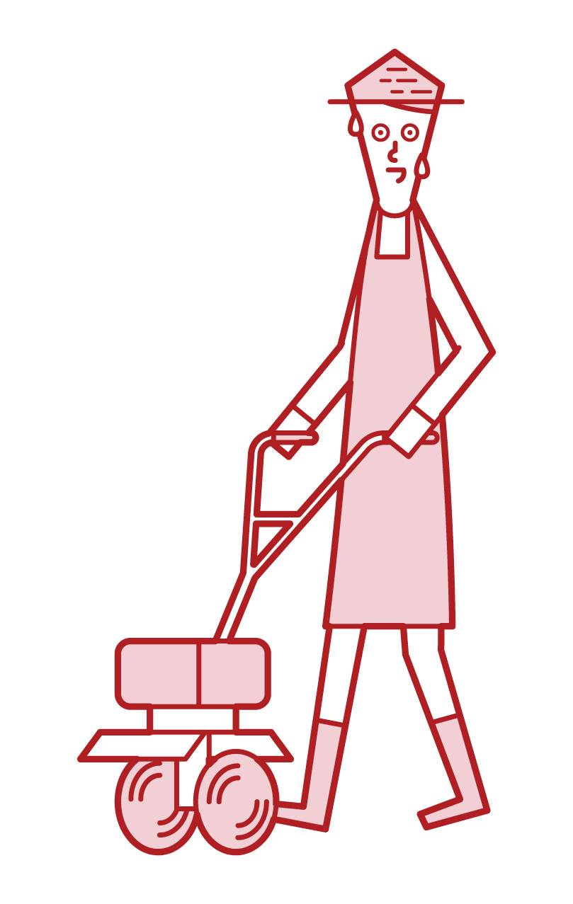 Illustration of a man using a tiller フリーイラスト素材 KuKuKeKe（ククケケ）