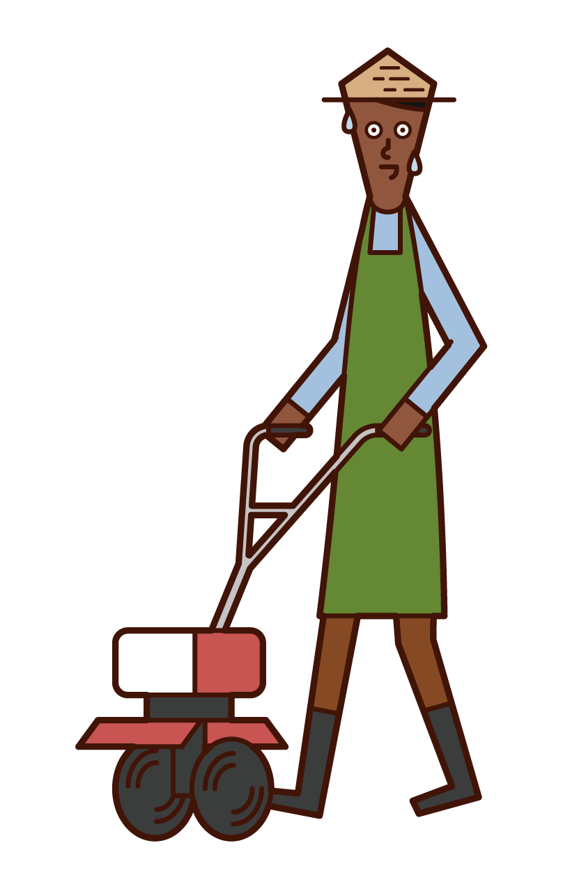 Illustration of a man using a tiller