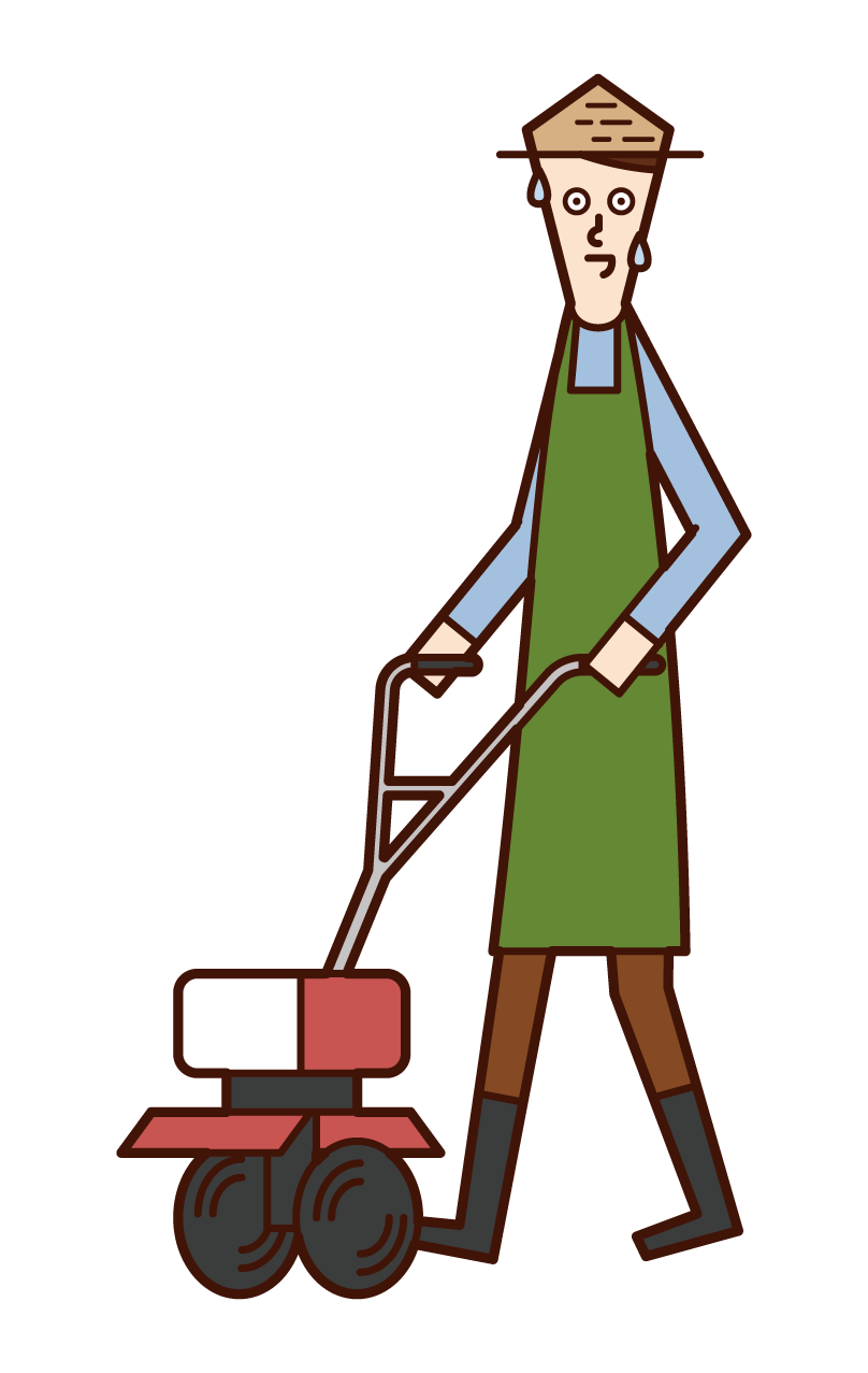 Illustration of a man using a tiller