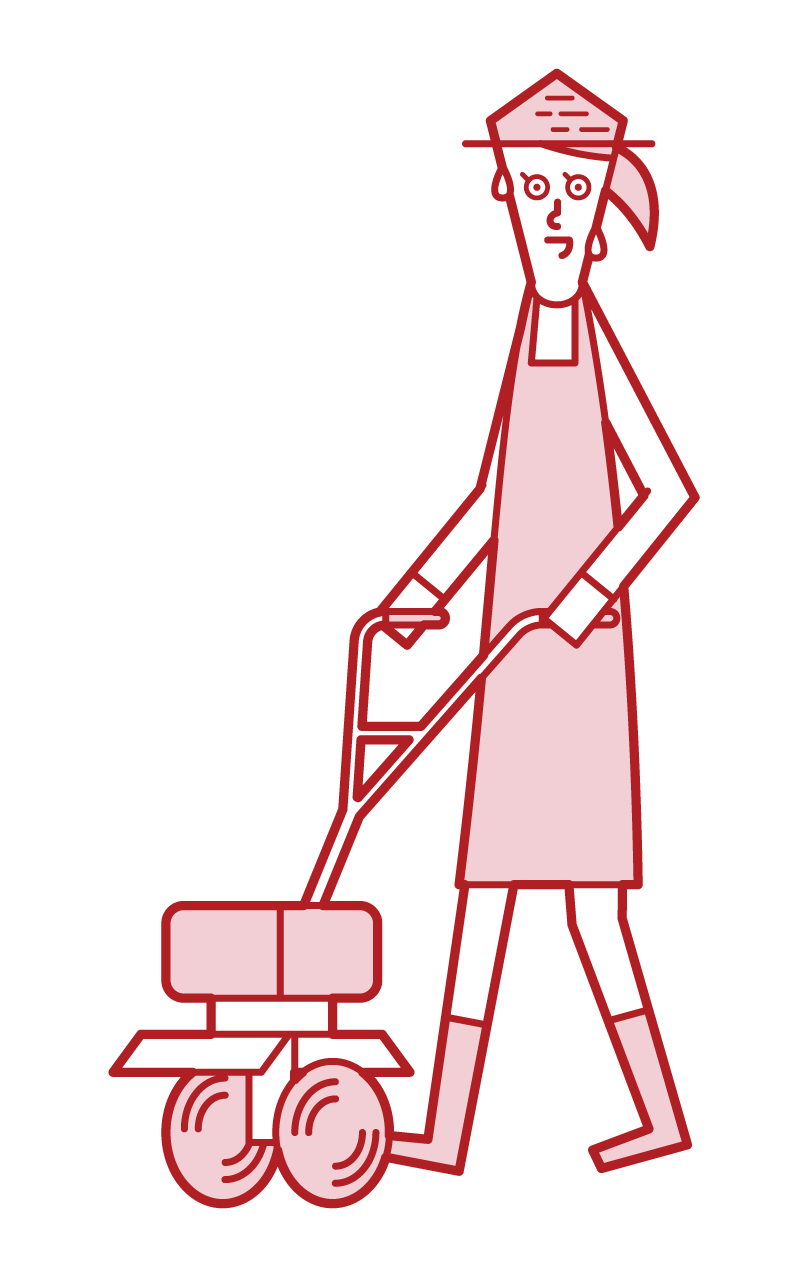 Illustration of a person (woman) using a tiller