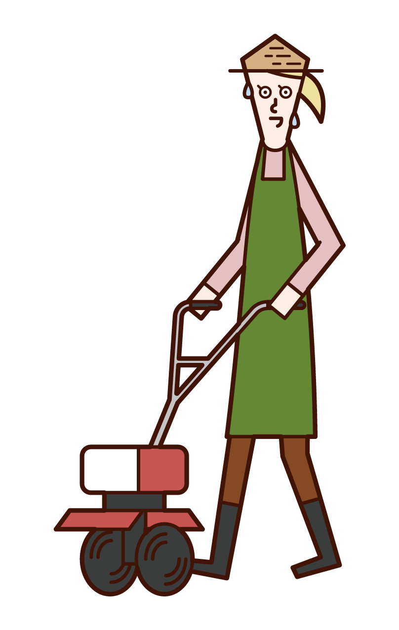 Illustration of a person (woman) using a tiller