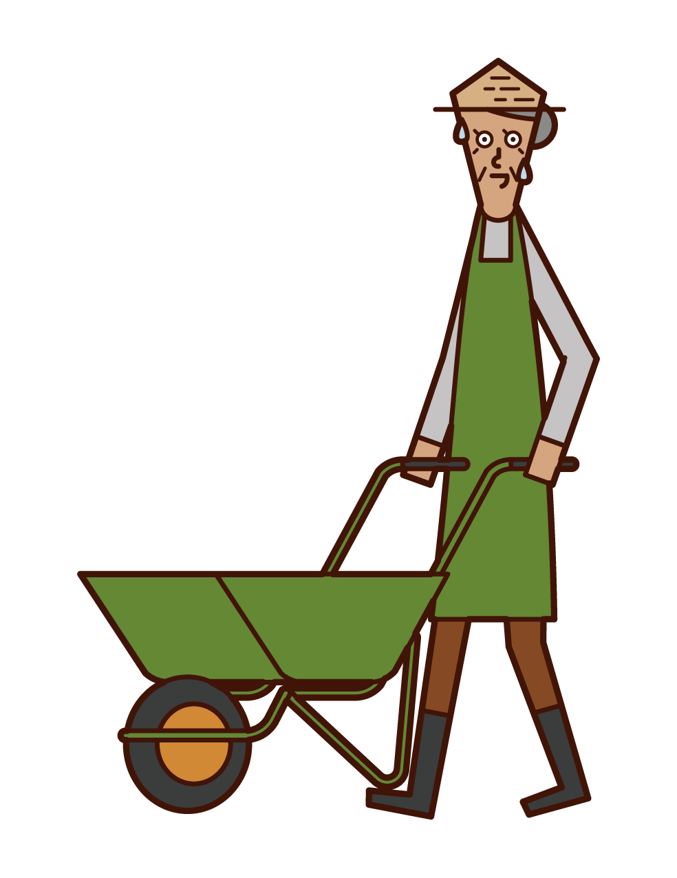 Illustration of an old man (grandmother) using a wheeled unicycle