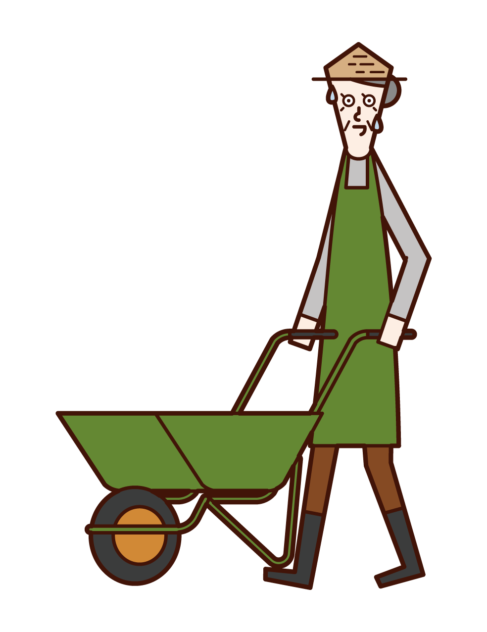 Illustration of an old man (grandmother) using a wheeled unicycle