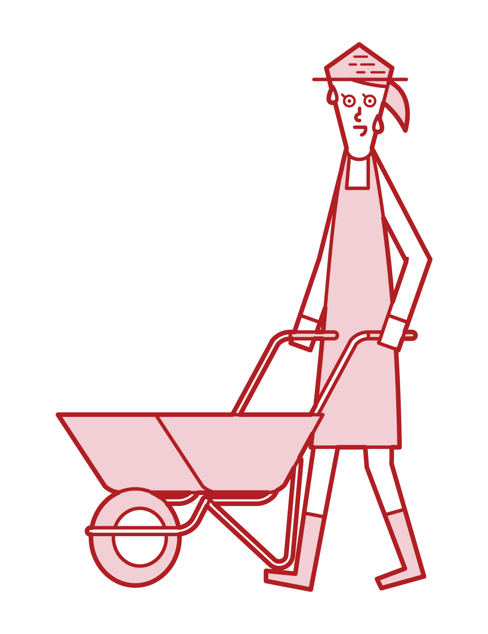 손으로 외발 자전거를 밀고있는 사람 (여성)의 그림