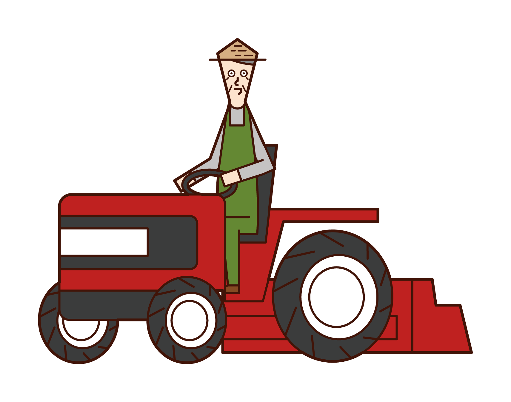 トラクターを運転する人（おじいさん）のイラスト