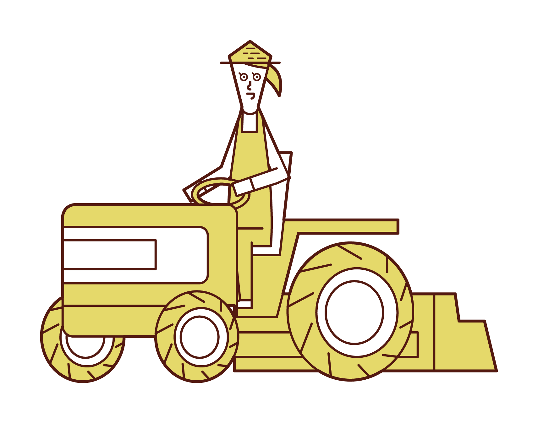 駕駛拖拉機的人（女性）的插圖