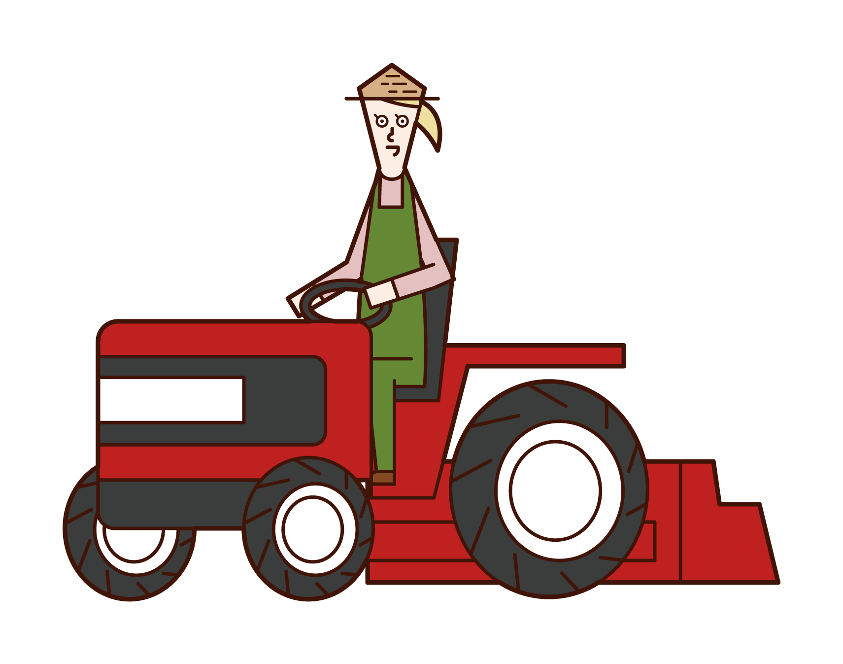 トラクターを運転する人（女性）のイラスト