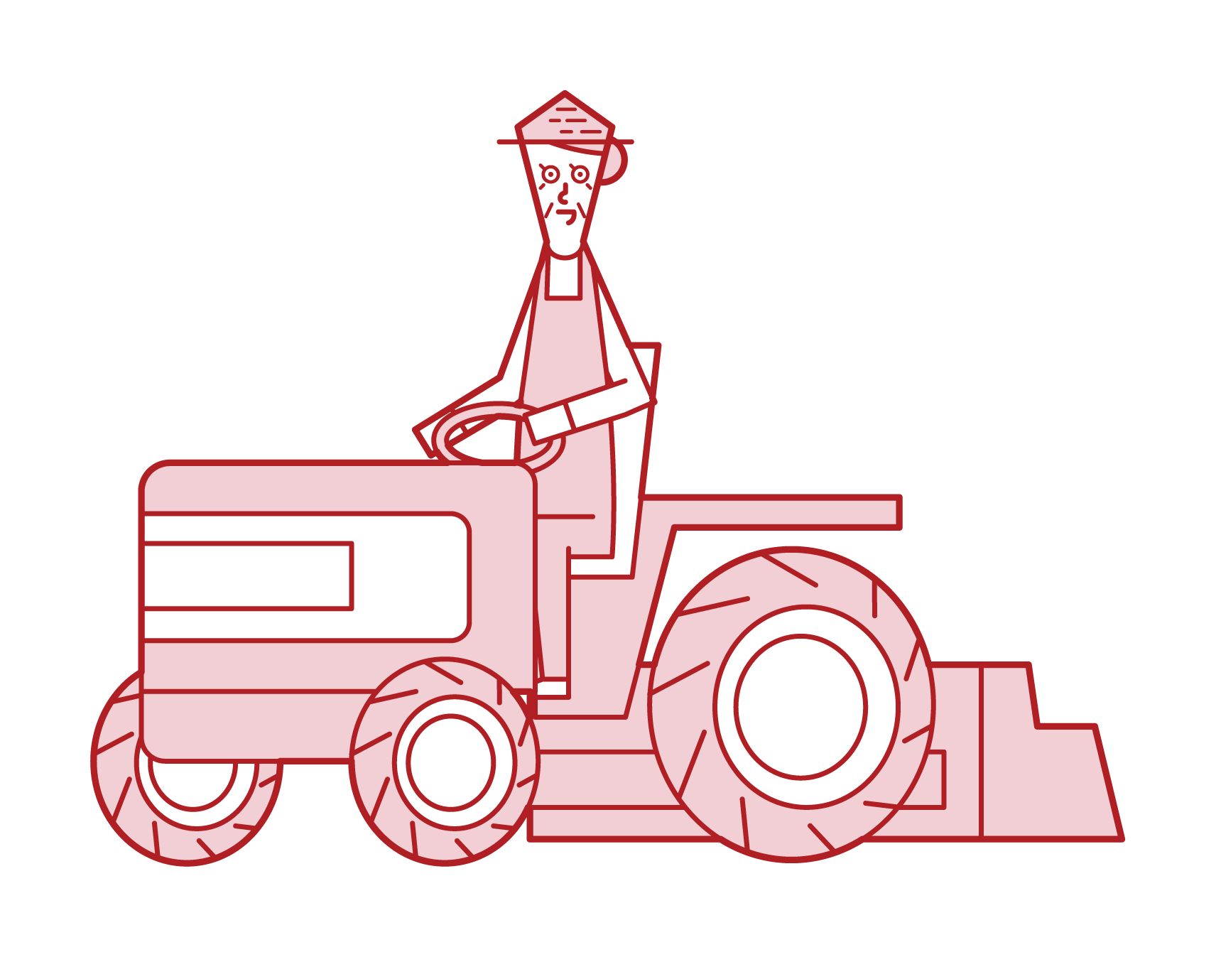 Illustration of a person (grandmother) driving a tractor