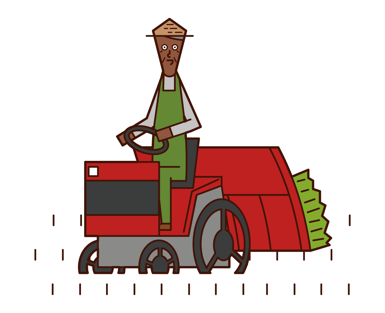 Illustration of a man (old man) driving a ride rice planting machine