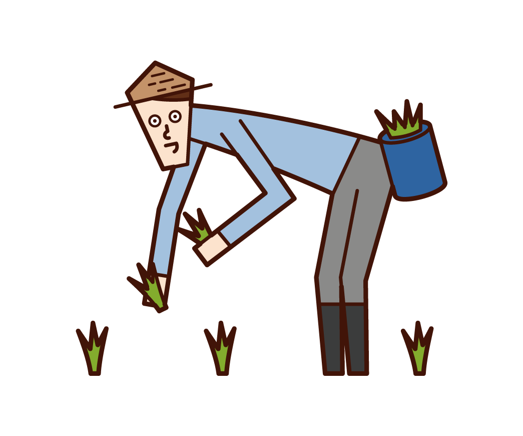 Illustration of a man planting rice