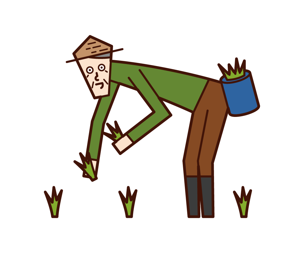 Illustration of a rice planting person (old man)