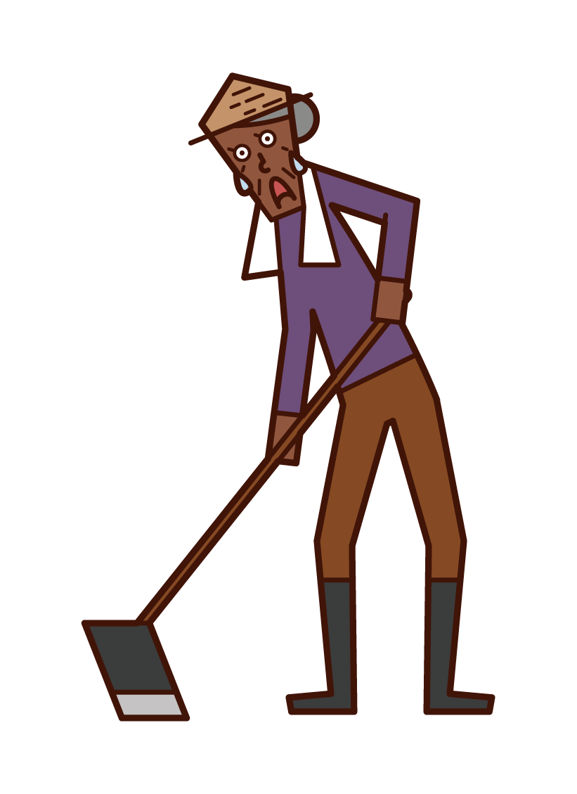 Illustration of an old man plowing a field