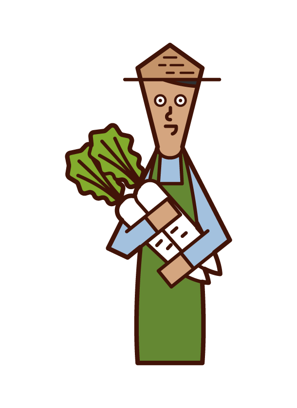 收穫蔬菜的人（男性）的插圖